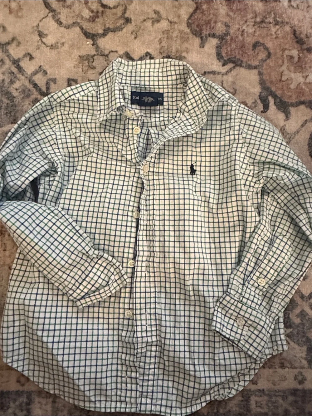Ralph Lauren White and Green Grid Button-Down Shirt - boys 4t